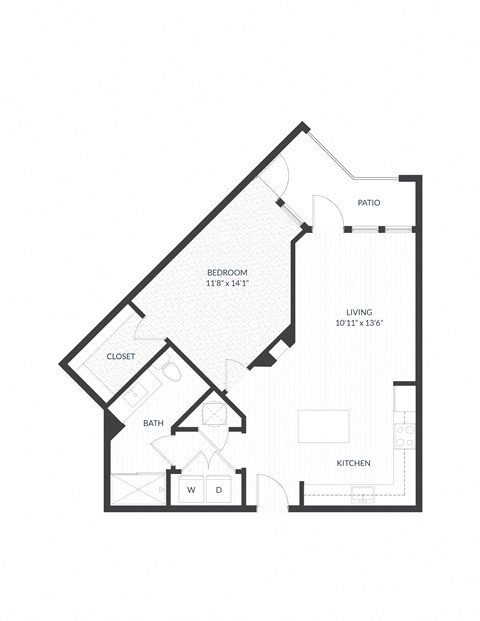 Floor plan for 1 bed, 1 bath, 743 sqft